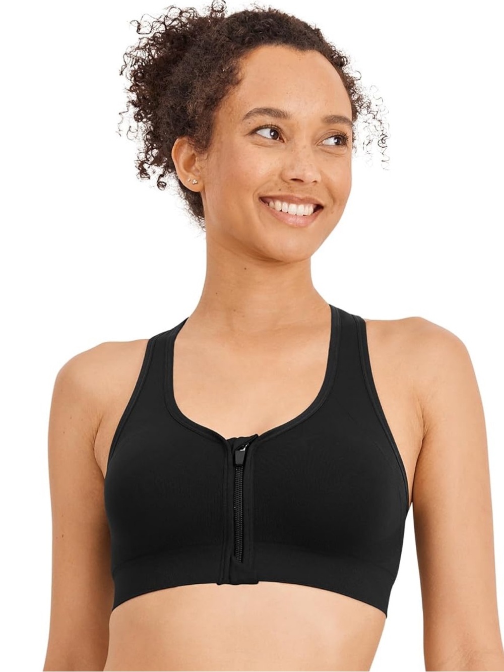 NWT Jockey Seam Free Zip Front Sports Bra Black Wireless Large in Package